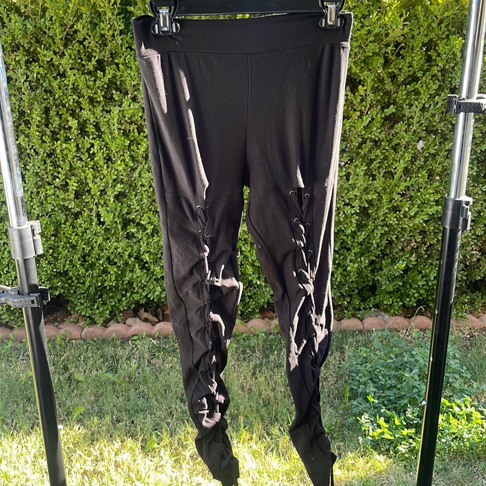 Fashion Nova black lace up leggings